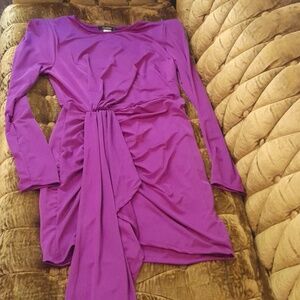 Cameo Shoulder Pad Deep Magenta Scoop Neck Dress With Long Front Train